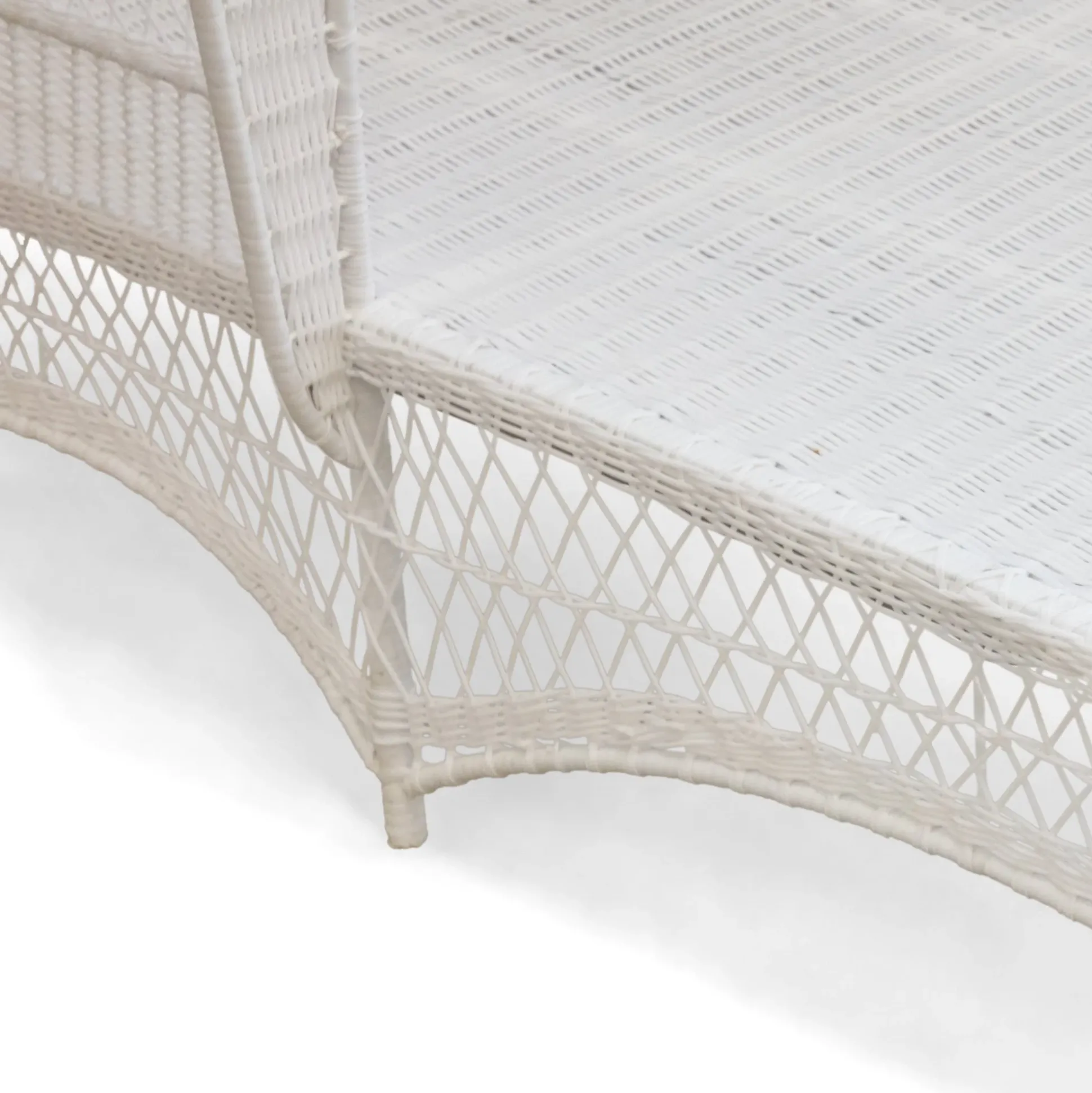 White Rattan Sun Lounger With Blue Ikat Cushion