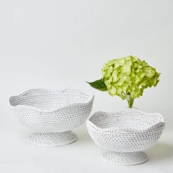 White Scalloped Rattan Bowl (Medium)