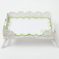 White Scalloped Rattan Breakfast Tray