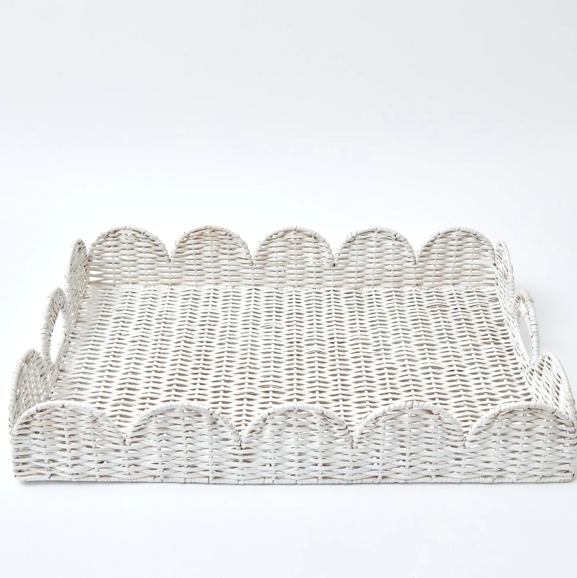 White Scalloped Rattan Tray