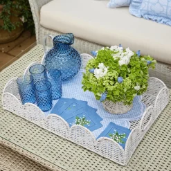 White Scalloped Rattan Tray