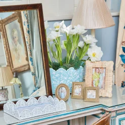 White Small Scalloped Rattan Tray