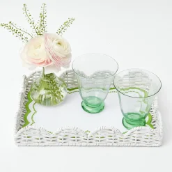 White Small Scalloped Rattan Tray