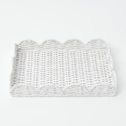 White Small Scalloped Rattan Tray