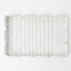 White Small Scalloped Rattan Tray
