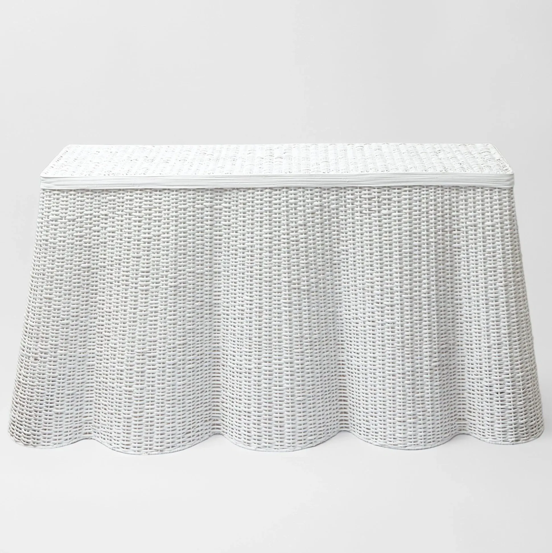 White Vivienne Rattan Scalloped Console Table