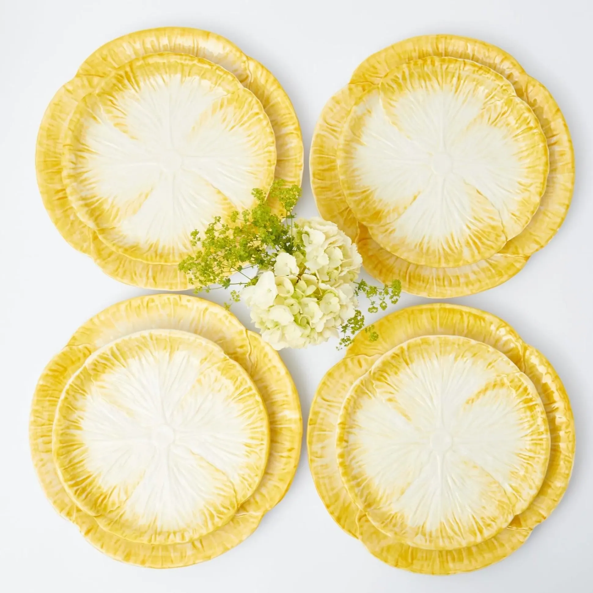 Yellow Capri Lettuce Dinner & Starter Plates (Set Of 8)