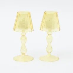 Yellow Glass Lantern Tea Light Holder (Pair) - 18Cm