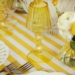 Yellow Glass Lantern Tea Light Holder (Pair) - 18Cm