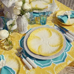 Yellow Melograno & Fleur Turquoise Linen Set
