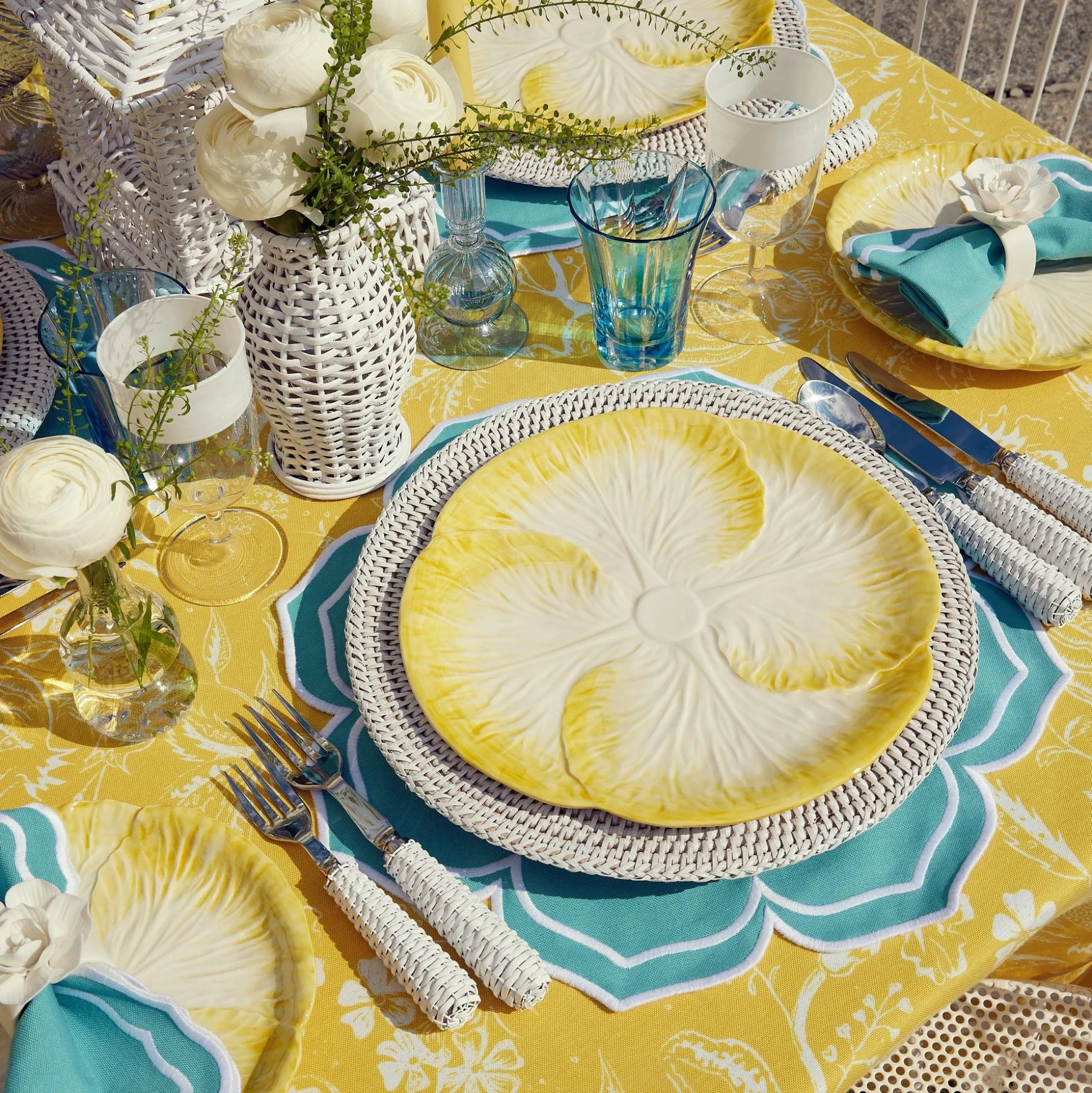 Yellow Melograno & Fleur Turquoise Linen Set