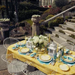 Yellow Melograno & Fleur Turquoise Linen Set