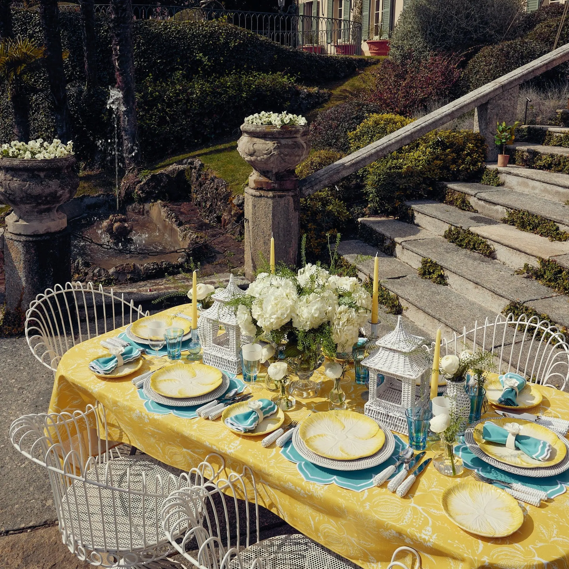 Yellow Melograno & Fleur Turquoise Linen Set