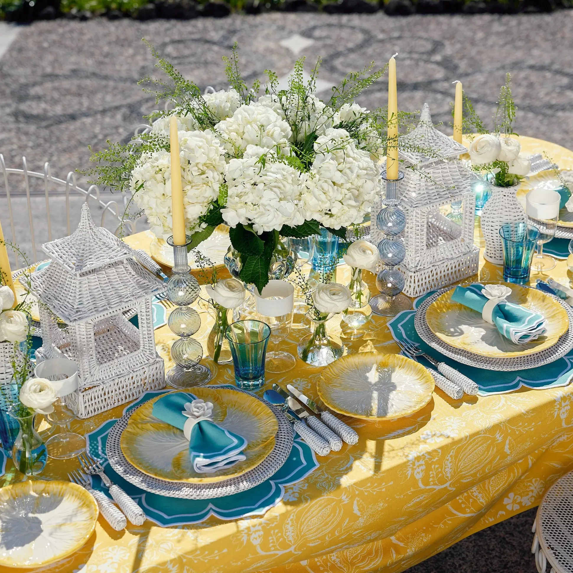 Yellow Melograno & Fleur Turquoise Linen Set