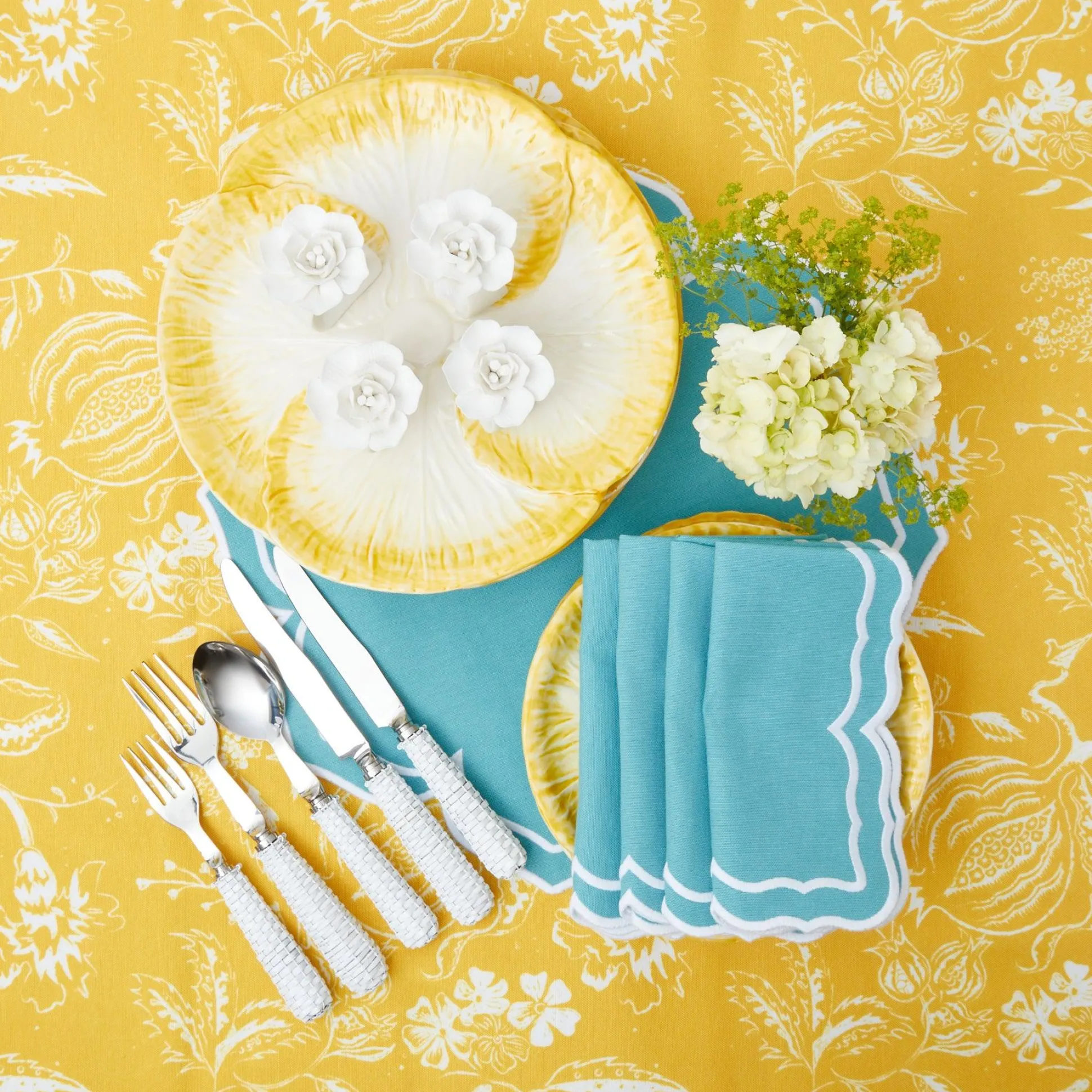 Yellow Melograno & Fleur Turquoise Linen Set
