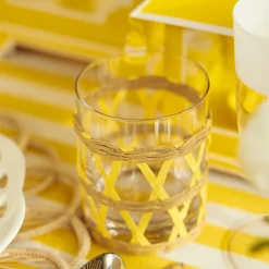 Yellow Raffia Water Glasses (Set Of 6)